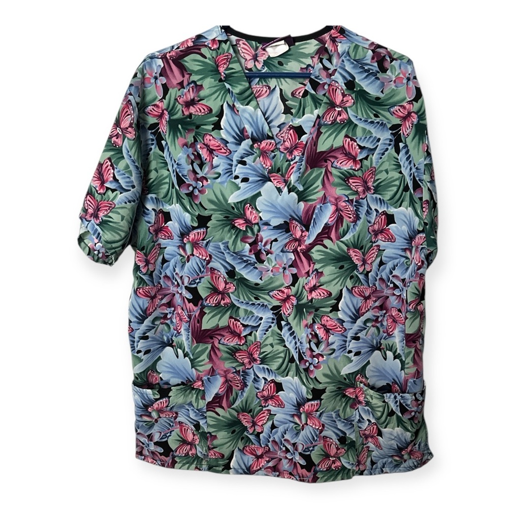 SILKY SCRUBS - Floral Butterfly Paradise Women's Scrub Top